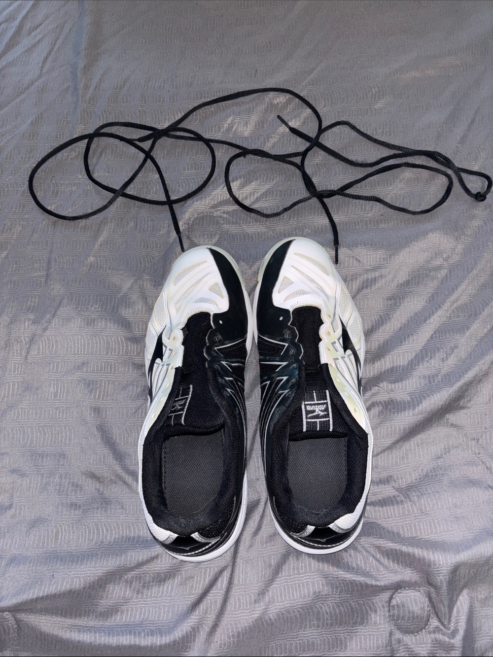 Mizuno Black and White Volleyball Shoes with Yellow Outsole